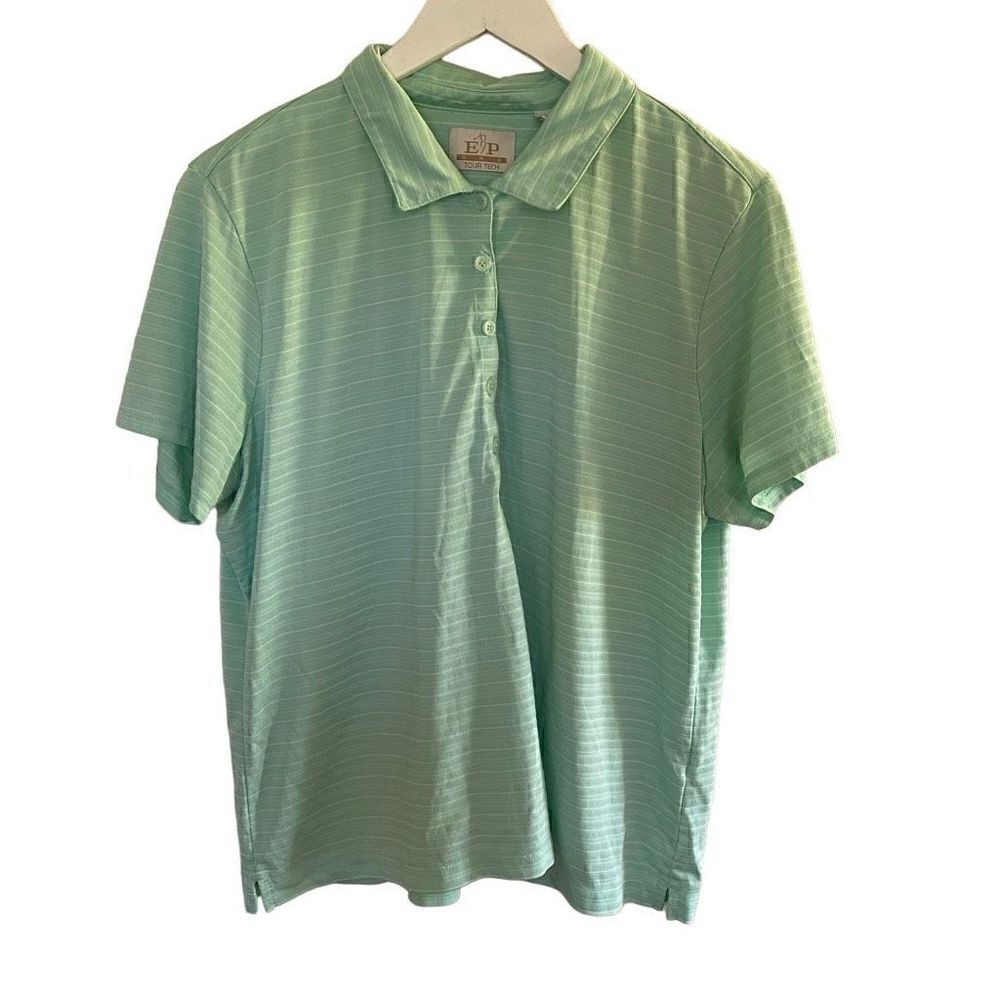 EP PRO Tour Tech XXL collared woman's golf dress shirt striped greenish blue